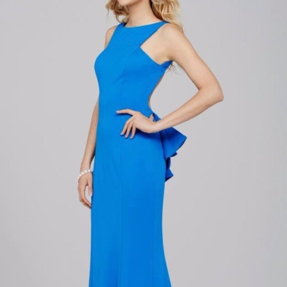 Jovani Peacock Blue Open Back Evening Dress Gown